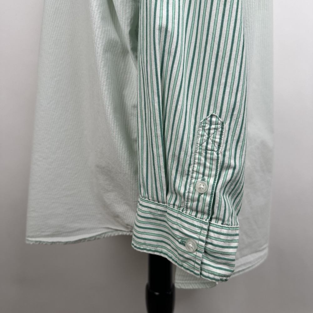 American Eagle Oversize Button Down Shirt Green White Contrast Stripe XXL Cotton - Picture 8 of 13